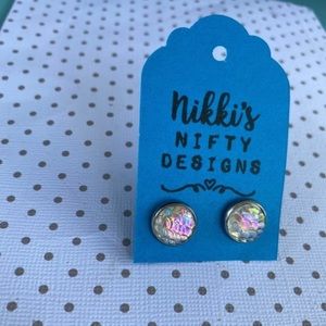 10 mm mermaid scale iridescent hypoallergenic stud earrings